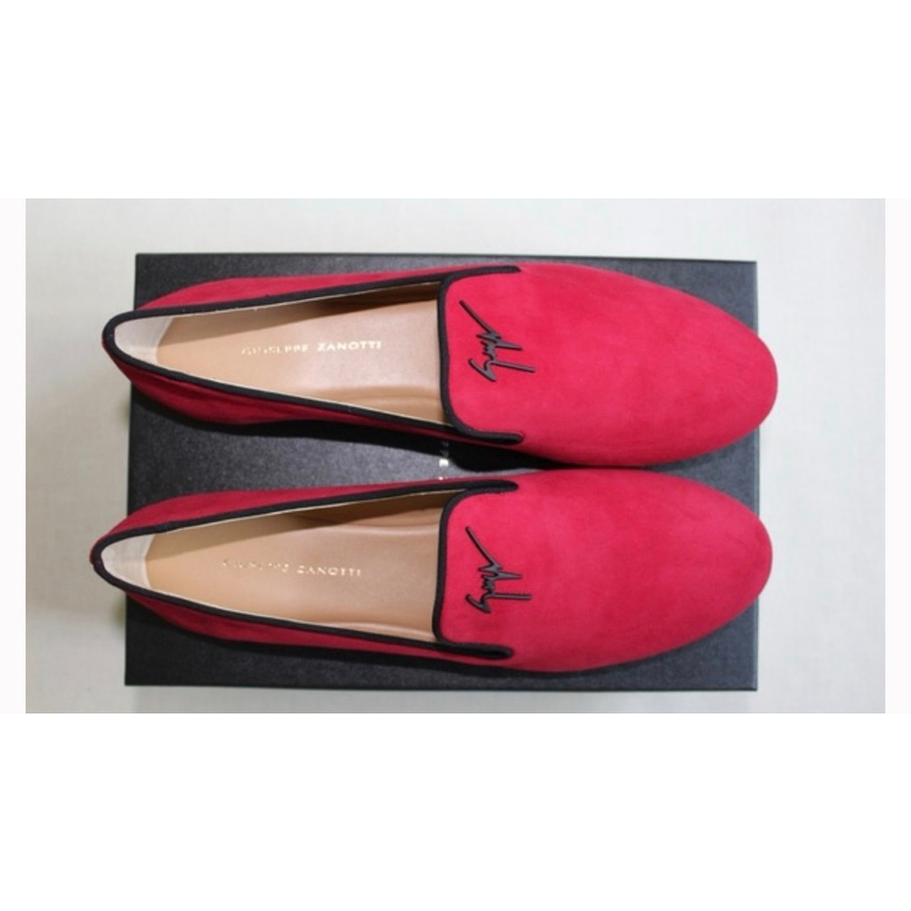 New Giuseppe Zanotti Red Suede Loafers with Black Trim Size 5